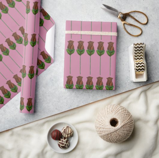 Milchschokolade Rose Valentinstag Rosa braun Geschenkpapier (Kunsthandwerk)