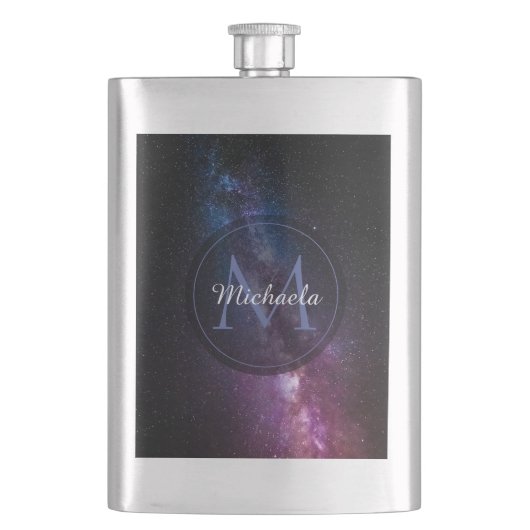 Milchstrahlenfarben, personalisierbar, monogramm flachmann (Vorderseite)