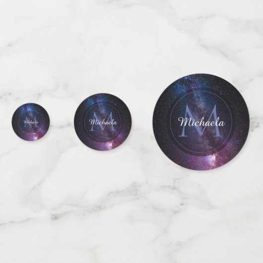 Milchstrahlenfarben, personalisierbar, monogramm konfetti (Vorderseiten)