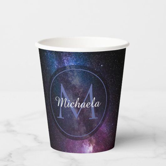 Milchstrahlenfarben, personalisierbar, monogramm pappbecher (Vorderseite)