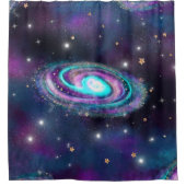 Milchstraße | Cosmic Blue Lila Pink Glow Duschvorhang (Vorderseite)