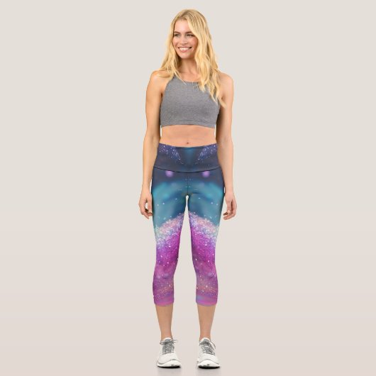 Milchstraße Glitzer Holographic Capri Leggings (Vorderseite)