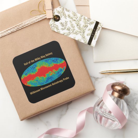 Milchstraßenschleier über WMAP Universum Quadratischer Aufkleber (Schenken)