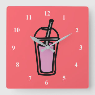 Milchtee Bubble Tea Teenager Mädchen pink Quadratische Wanduhr