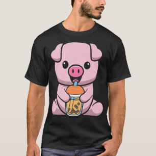 Milchtee Niedliches Schwein trinken Boba Milk Te T-Shirt