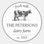 Milchviehwirtschaft mit Frischmilchetikett Runder Aufkleber (Vorderseite)