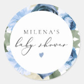 MILENA Dusty Blue Floral Boy Baby Dusche Runder Aufkleber (Vorderseite)