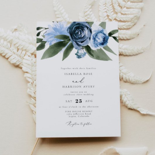 MILENA Dusty Blue Floral Garden Wedding Einladung