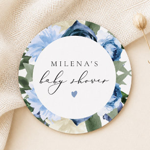 MILENA Dusty Blue Florale Jungen-Baby-Party Runder Pappuntersetzer