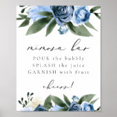MILENA Dusty Blue Navy Floral Mimosa Bar Sign Poster (Vorne)