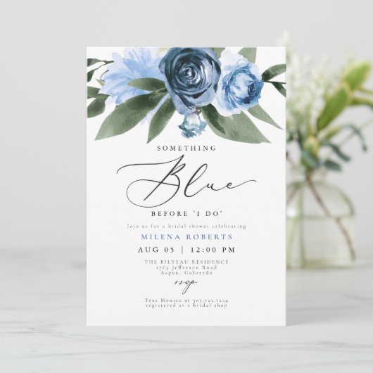 MILENA etwas Blaues, bevor ich Brautparty mache Einladung (Stehend Vorderseite)