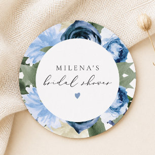 MILENA Etwas Blue Floral Brautparty Runder Pappuntersetzer