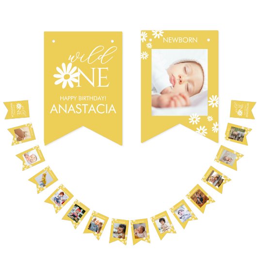 Milestone 1st Birthday Photo White Daisy Wimpelkette