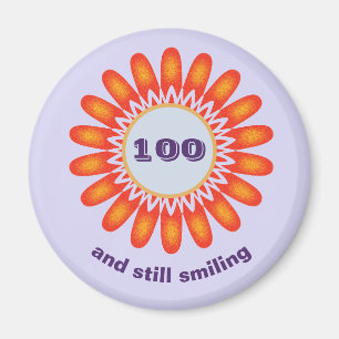 Milestone Age 100th Bright Orange Flower Birthday Magnet