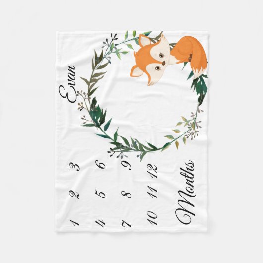 Milestone Baby Fox Leaf Wreath Keepake Fleecedecke (Vorderseite)