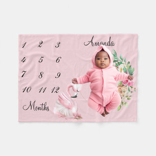 Milestone Ballerina Flamingo Blume Baby Keepake Fleecedecke