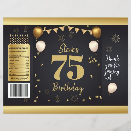 Milestone Birthday Gold Black Chip Bag Wrappers Flyer (Vorne)