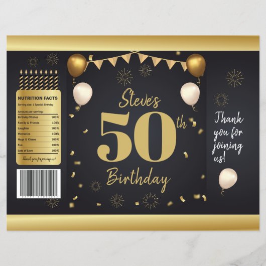 Milestone Birthday Gold Black Chip Bag Wrappers Flyer (Vorne)