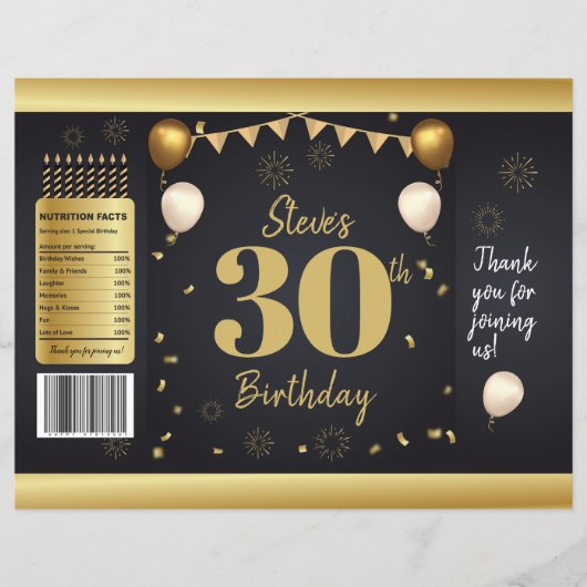 Milestone Birthday Gold Black Chip Bag Wrappers Flyer (Vorne)
