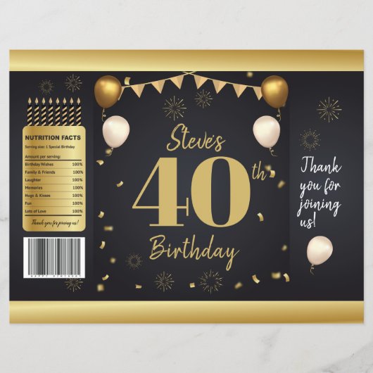 Milestone Birthday Gold Black Chip Bag Wrappers Flyer (Vorne)