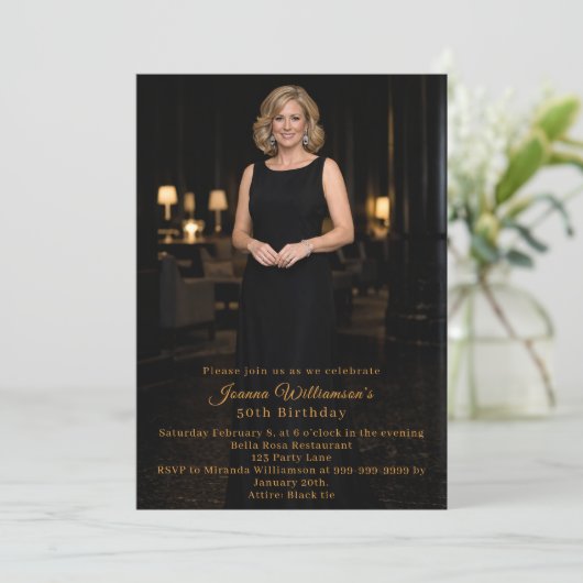 Milestone birthday photo elegant einladung (Stehend Vorderseite)