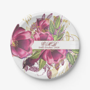 Milestone Geburtstag Burgund Flora Elegantes Chic Pappteller