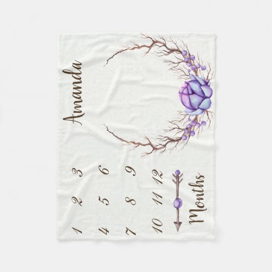 Milestone Lila Chic Arrow Blumenreath Keepake Fleecedecke (Vorderseite)