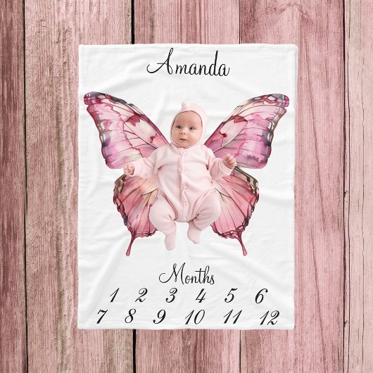 Milestone Pink Butterfly Wings Baby Keepake Fleecedecke