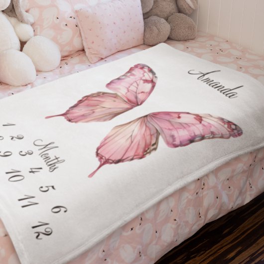 Milestone Pink Butterfly Wings Baby Keepake Fleecedecke