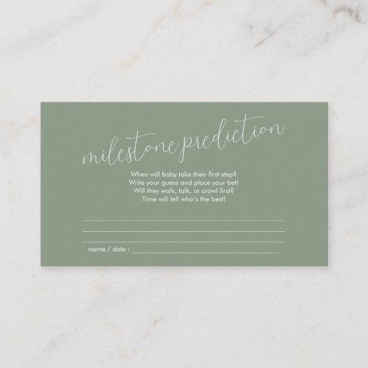 Milestone Prediction Baby Shower Sage Green Begleitkarte (Vorderseite)