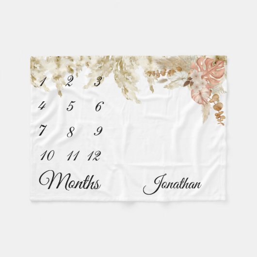 Milestone Tropical Boho Pampas Grass Erdthy Fleecedecke (Vorderseite (Horizontal))