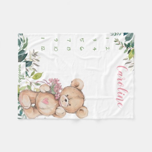 Milestone Wachstumstracker Aquarellbär Fleecedecke (Vorderseite (Horizontal))