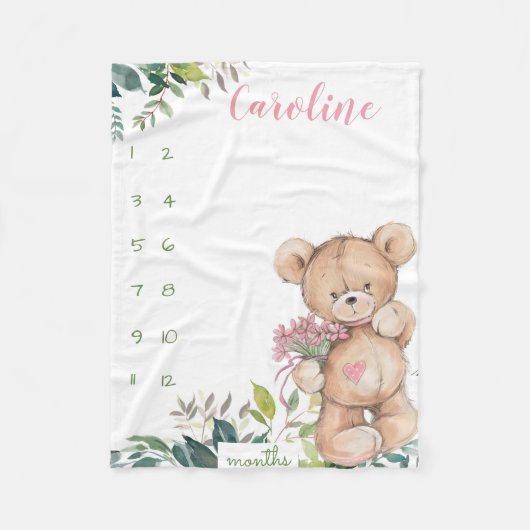 Milestone Wachstumstracker Aquarellbär Fleecedecke (Vorderseite)