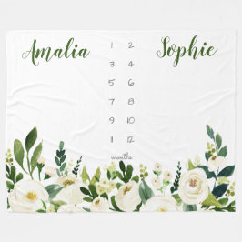 Milestone Zwillingsbaby Girl Aquarellfarben-Blume Fleecedecke