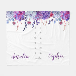 Milestone Zwillingsbaby Girl Aquarellfarben Blume  Fleecedecke