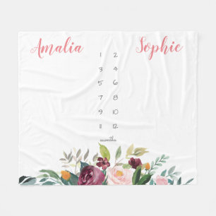 Milestone Zwillingsjunge Mädchen Wasserfarbe Blume Fleecedecke