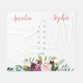 Milestone Zwillingsmädchen Aquarellfarben Blume pi Fleecedecke (Vorderseite (Horizontal))