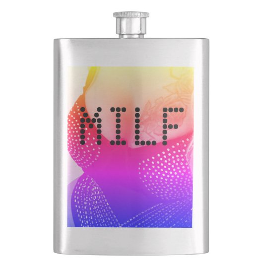 Milf Flask Hot Pink & Silber Brust. Flachmann (Vorderseite)
