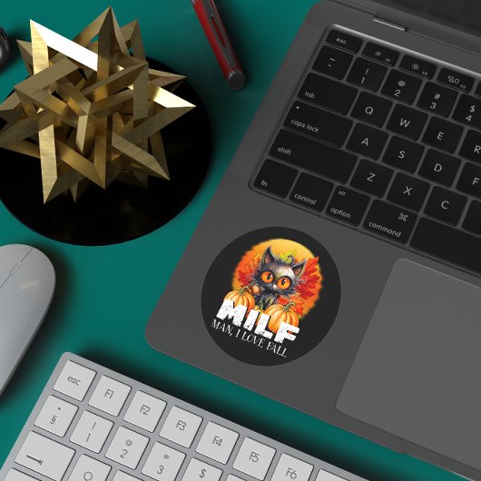 Milf, Mann I Liebe Fall, Herbstkatze saisonaler Zi Runder Aufkleber