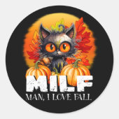 Milf, Mann I Liebe Fall, Herbstkatze saisonaler Zi Runder Aufkleber (Vorderseite)