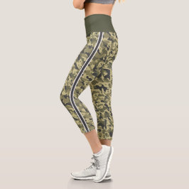 Militär-Grün-Tarnung weiß & grau Streifen Capri Leggings