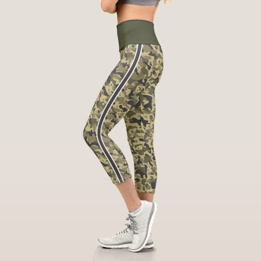 Militär-Grün-Tarnung weiß & grau Streifen Capri Leggings (Links)