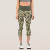 Militär-Grün-Tarnung weiß & grau Streifen Capri Leggings (Vorderseite)