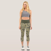 Militär-Grün-Tarnung weiß & grau Streifen Capri Leggings (Vorderseite)