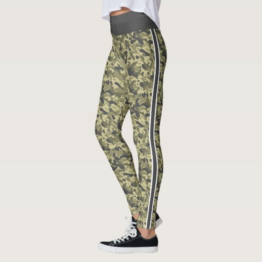Militär-Grün-Tarnung weiß & grau Streifen Leggings (Links)