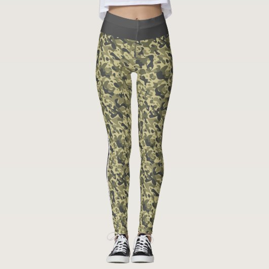 Militär-Grün-Tarnung weiß & grau Streifen Leggings (Vorderseite)
