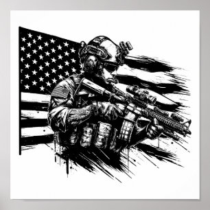 Militär Soldier Amerikanischer Flaggenstaat Patrio Poster