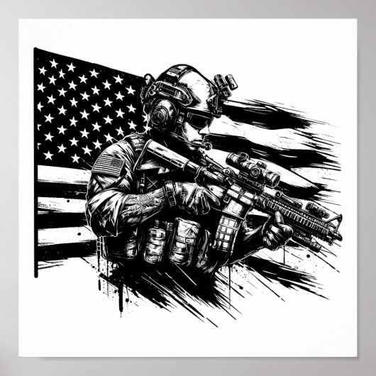 Militär Soldier Amerikanischer Flaggenstaat Patrio Poster (Vorne)