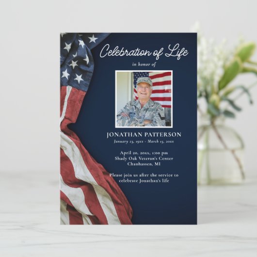Militär, US-Flagge, Foto-Beerdigung-Programm Einladung (Stehend Vorderseite)