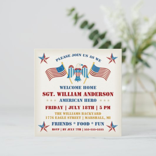 Militär-willkommene Zuhause-Party Einladung (Stehend Vorderseite)